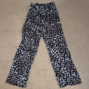 Y2K Snow Leapord Sliky soft wide leg self tie pants joggers animal